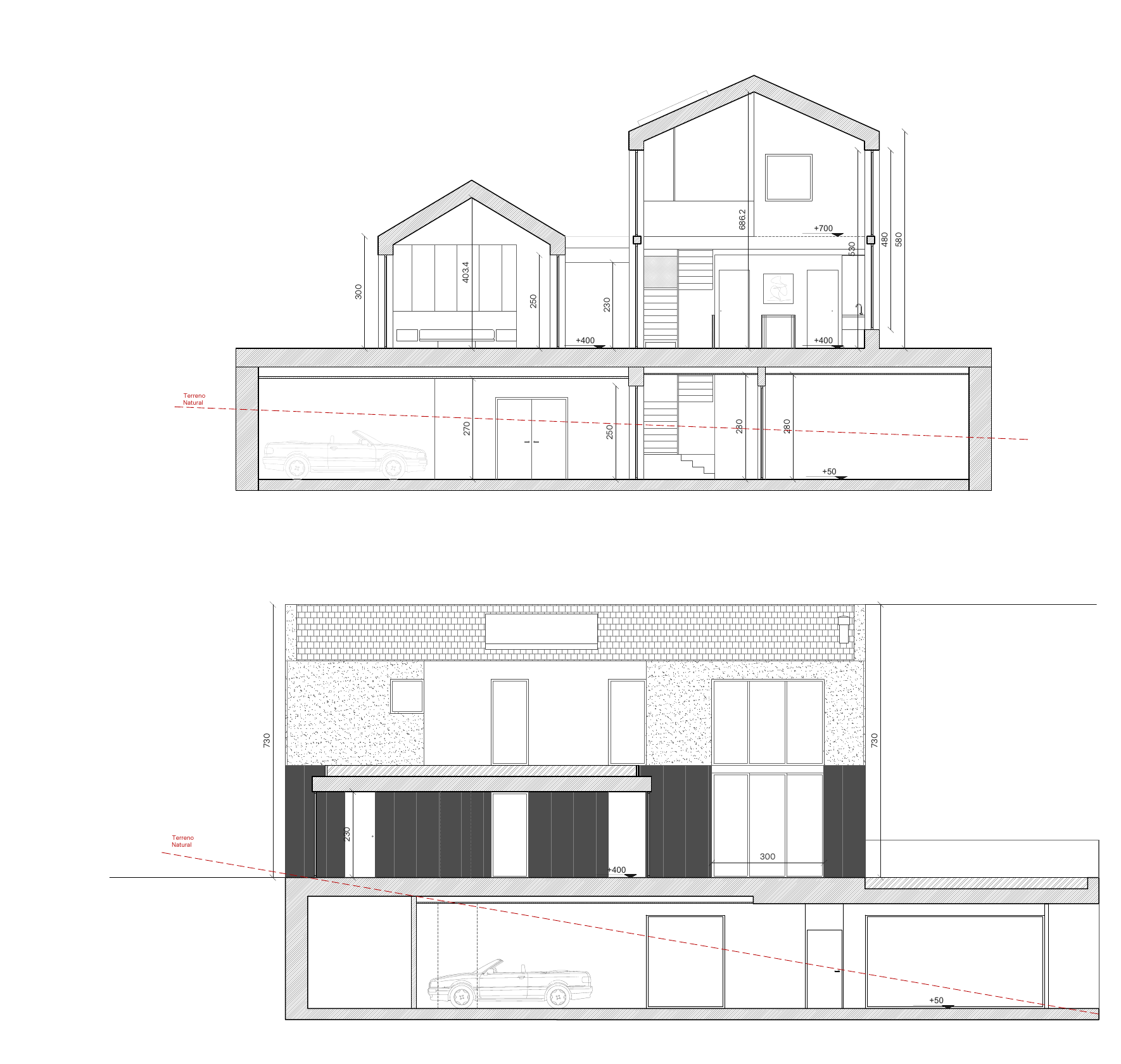 Guillaume Residence — Section + elevation